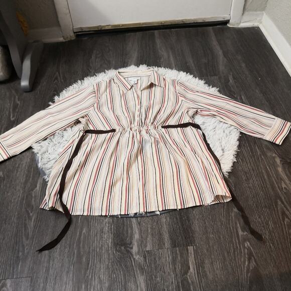 Motherhood Maternity Striped Button Up Tie Belt Elastic Waist Top L Multicolor - Picture 5 of 11
